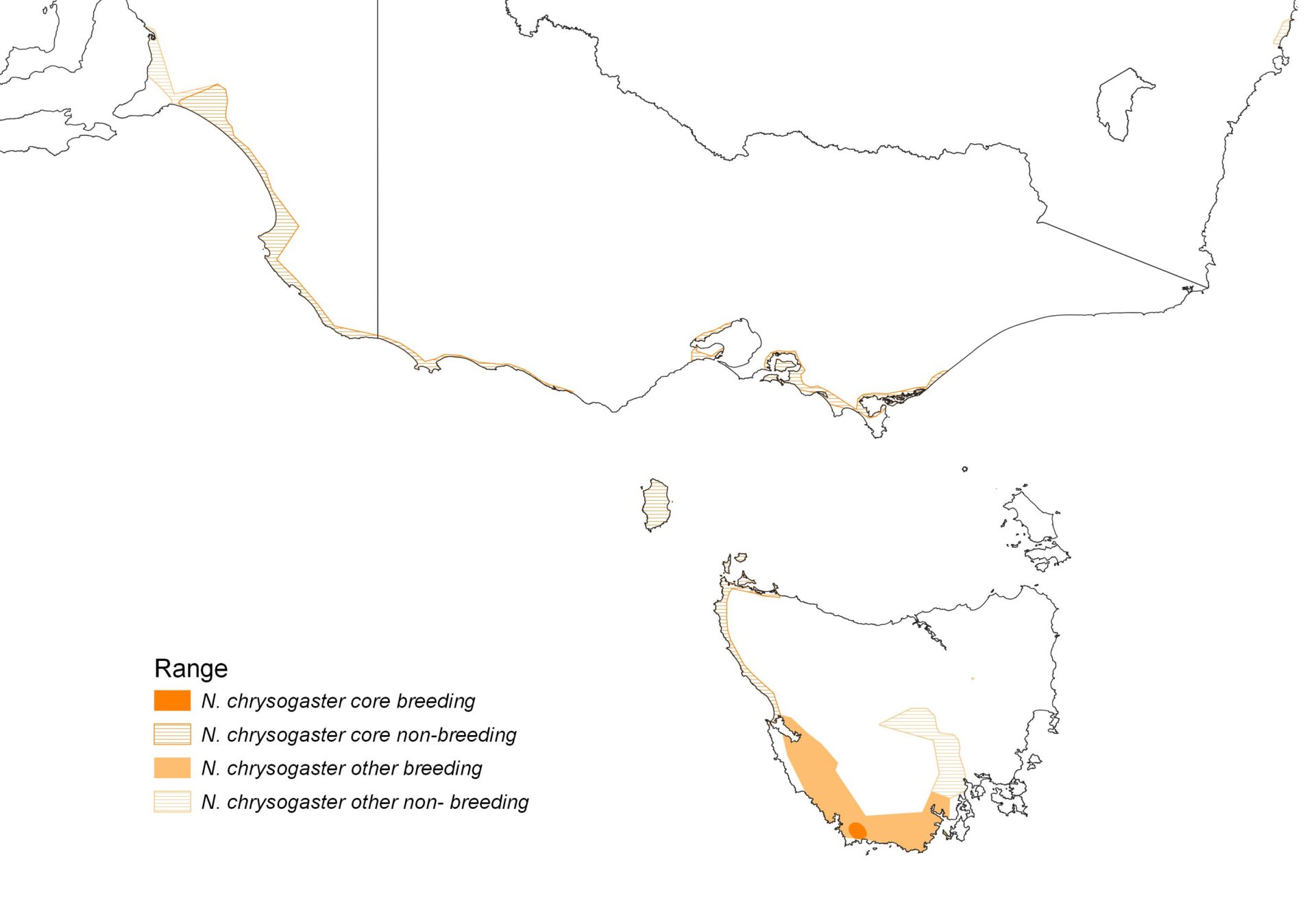 Orange-bellied Parrot HANZAB distribution map