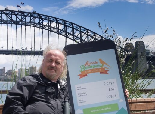 British comedian and bird lover, Bill Bailey, launching our first ever Aussie Bird Count in front of the Sydney Opera House