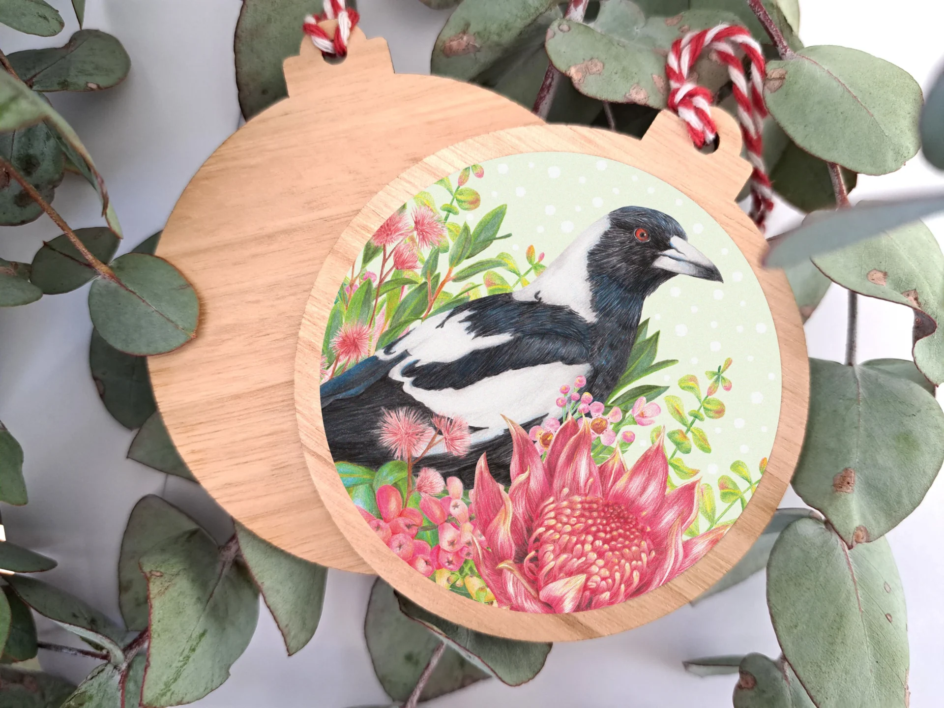 Wooden Christmas Ornament - Australian Magpie - Image 3