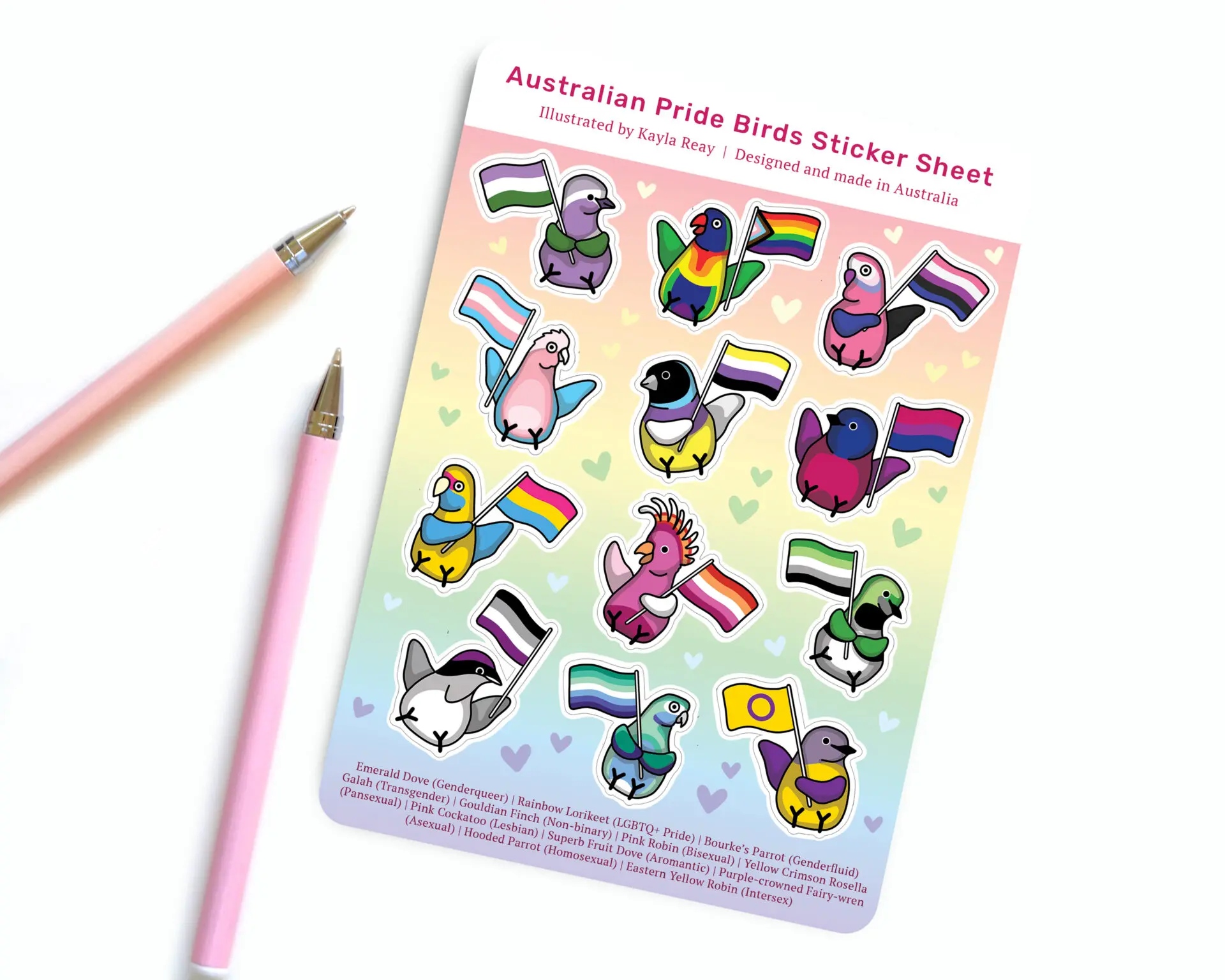 Australian Lgbt+ Pride Birds Vinyl Sticker Sheet