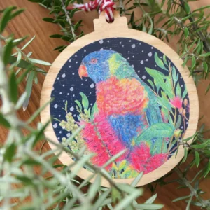 Wooden Christmas Ornament - Rainbow Lorikeets