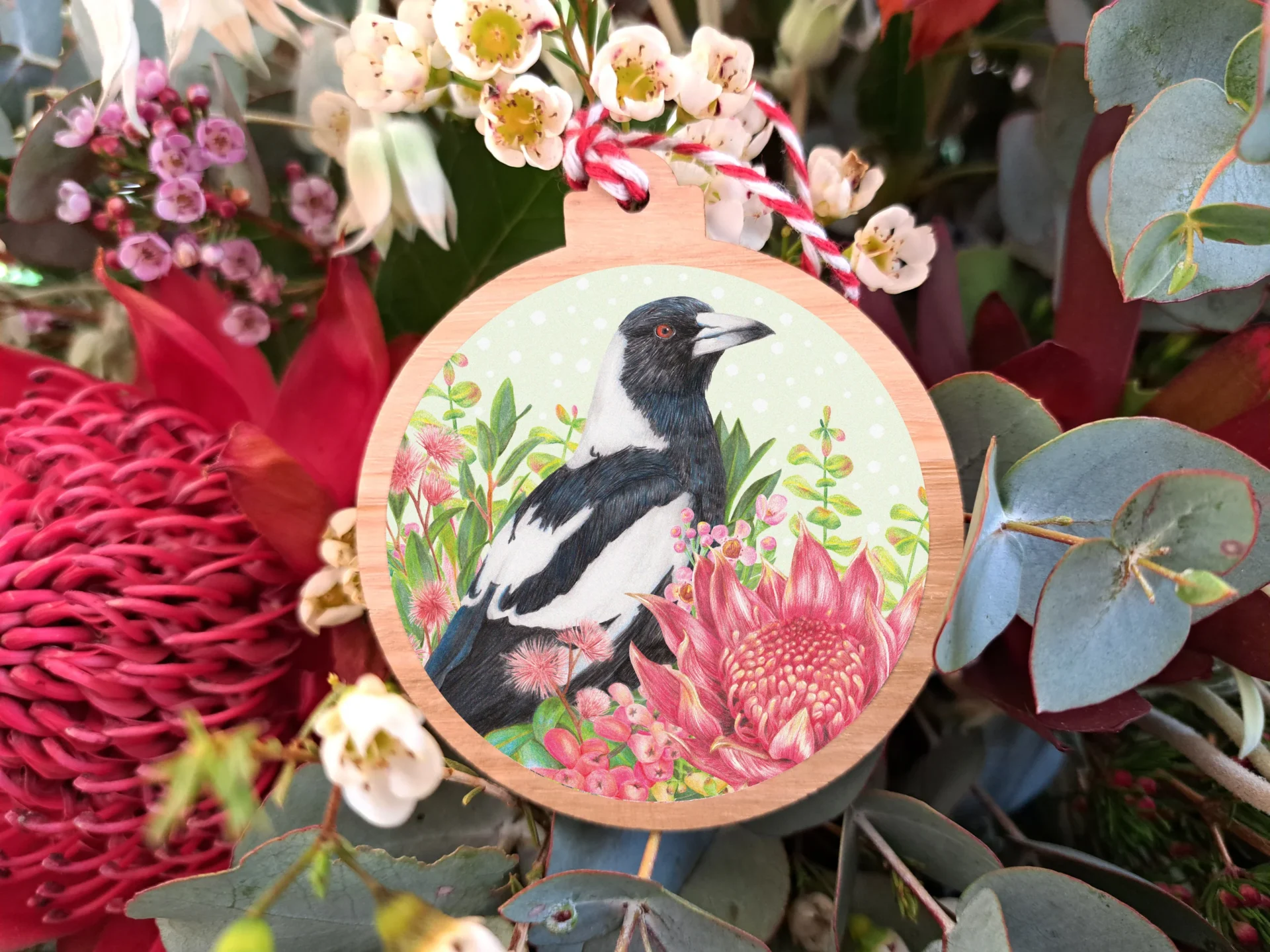 Wooden Christmas Ornament - Australian Magpie - Image 2