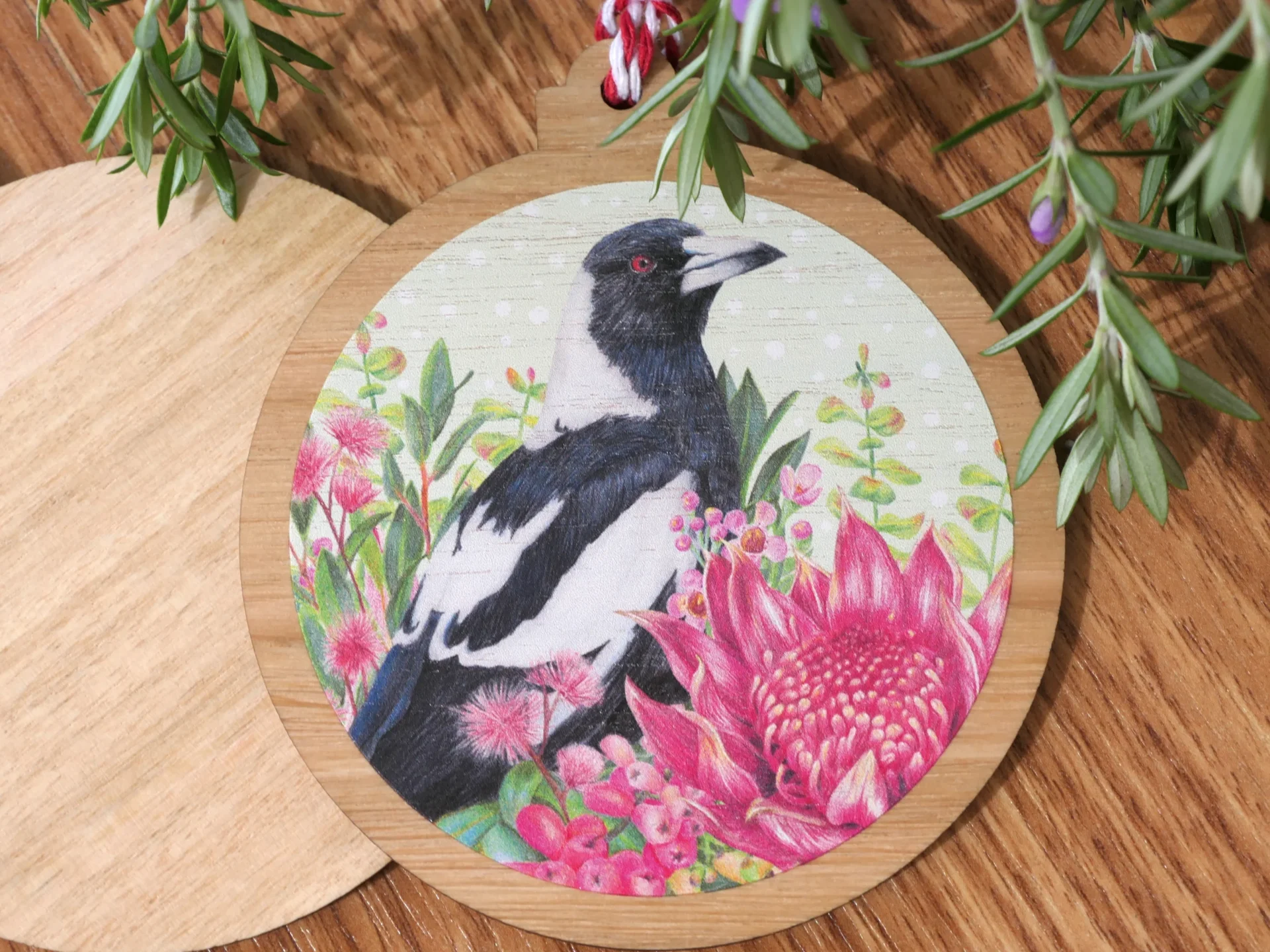 Wooden Christmas Ornament - Australian Magpie