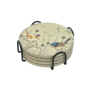 Coaster Ceramic Set of 4 Grasslands Blue Wren